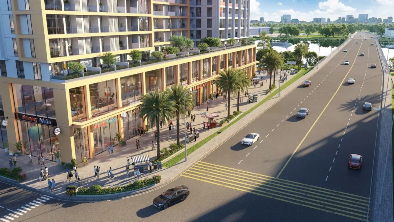 Shophouse khối đế tầng 1 dưới chân toà căn hộ, phối cảnh minh hoạ