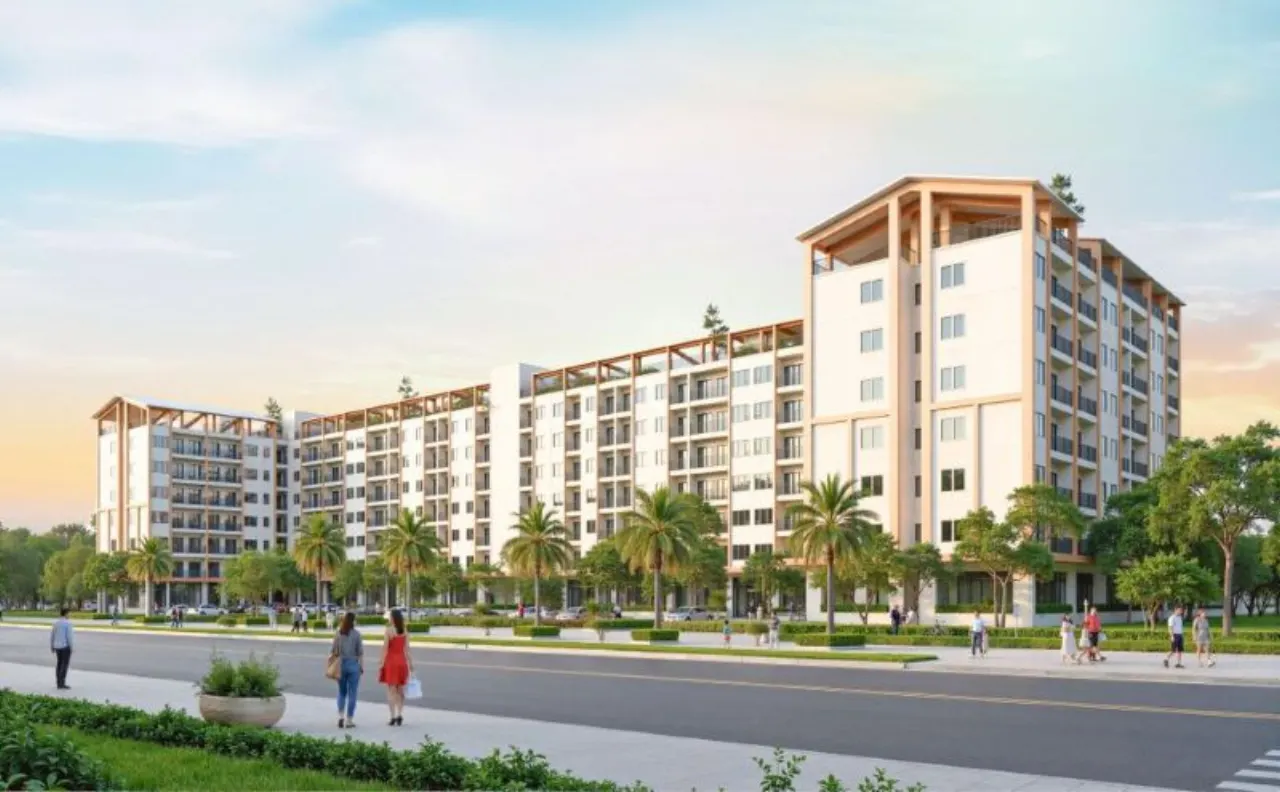 Phối cảnh dự án nhà ở xã hội Cồn Tiến nhìn từ góc đường, Hội An Đông, Đà Nẵng